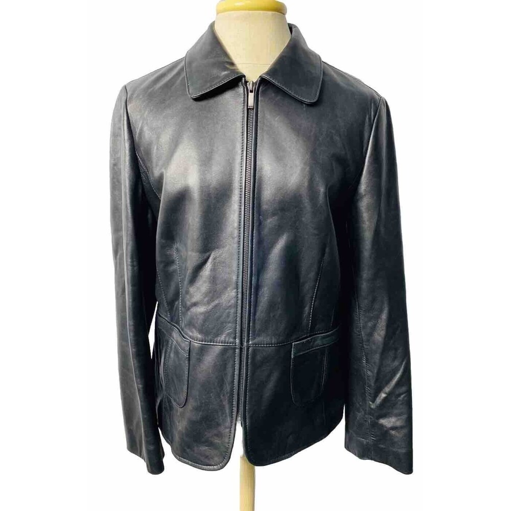 Ann Taylor Petites 100% Leather Black Women's Moto Jacket, Size LP Lined